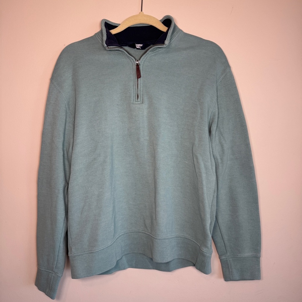 Lands' End Men's Soft Blue Teal Zip-Up Sweater